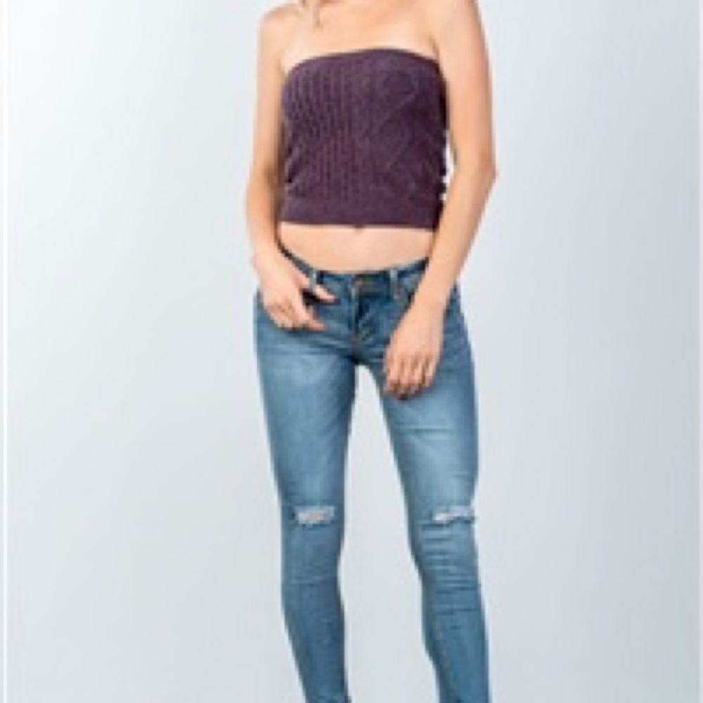 Eggplant Cable Knit Crop Tube Top